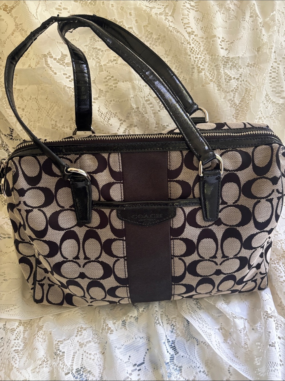 Authentic Coach Signature Black & Tan Satchel Handbag – Vintage